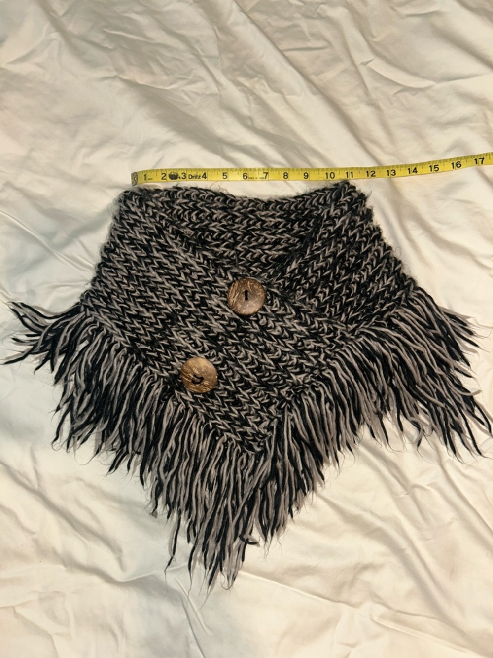 Boho Knit Fringe Poncho Shawl Button Wrap Cozy Chunky Scarf Cape Neutral